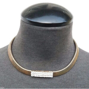 Vintage 1950's Gold Tone Chain W/ Faux Diamonds Choker Costume Jewelry Necklace